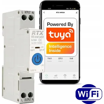Relé Relé Spínač TUYA 50A DIN WiFi Měření Spotřeby Energie