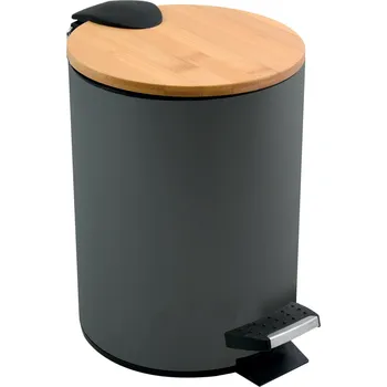 Odpadkový koš Spirella pedálový odpadkový koš ADONIS, tmavě šedá, ocel, bambusové víko, 5 L