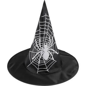 Karnevalový doplněk Karnevalový klobouk čarodějnický - pavučina, lebka, netopýr, dýně, čarodějnice, barva 7 černá pavouk
