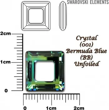 Prsten SWAROVSKI ELEMENTS Square Ring barva CRYSTAL (001) BERMUDA BLUE (BB) velikost 14x14mm.