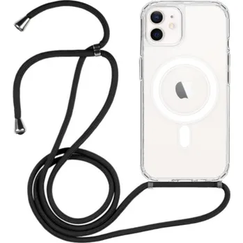 Pouzdro na mobilní telefon Transparentní kryt se šňůrkou a MagSafe pro iPhone 11 - černý