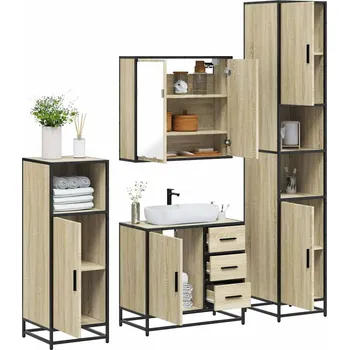 Koupelnový nábytek 4dílný set koupelnového nábytku dub sonoma kompozitní dřevo Hnědá 3301196