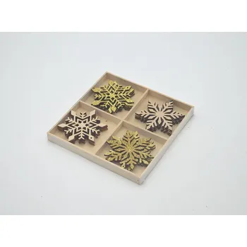 Vánoční dekorace Vločka dřevěná s průvlekem 7 cm - zlatá