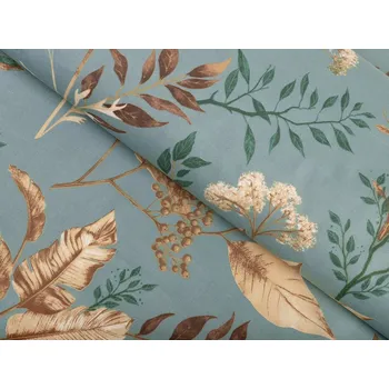 Bavlněná látka/plátno Sandra SA-551 Podzimní větvičky na šedomodrém - šířka 160 cm