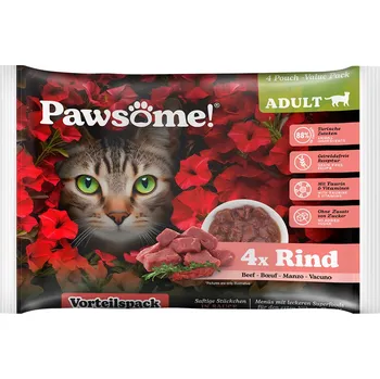 Krmivo pro kočku Výhodné balení: 8x85g Pawsome Adult Cat - hovězí