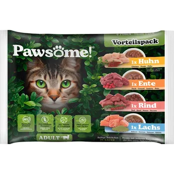 Krmivo pro kočku Výhodné balení: 8x85g Pawsome Adult Cat Mix (4 druhy) vlhké krmivo pro kočky