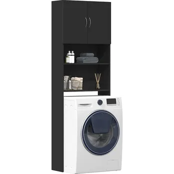 Koupelnový nábytek Skříňka na pračku černá 64x24x190 cm Dřevěná konstrukce Black 862390