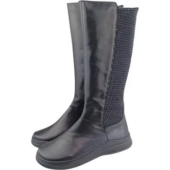 Dámské kozačky S 2030 - 100 strečové zdravotní kožené kozačky i pro široké lýtka; barva černá 41