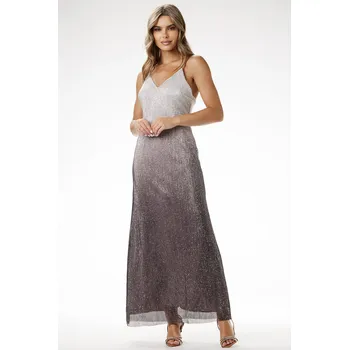 Dámské šaty Večerní flitrové maxi šaty na ramínka, ombré efekt Barva: Stříbrná, Velikost: XL