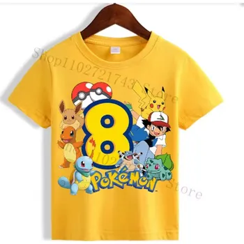 Dívčí tričko Pokémon Dětské narozeninové tričko s číslovkou "Pokémon" - žluté Číslovka: 8, Velikost: 110