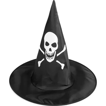 Karnevalový doplněk Karnevalový klobouk čarodějnický - pavučina, lebka, netopýr, dýně, čarodějnice, barva 3 černá lebka