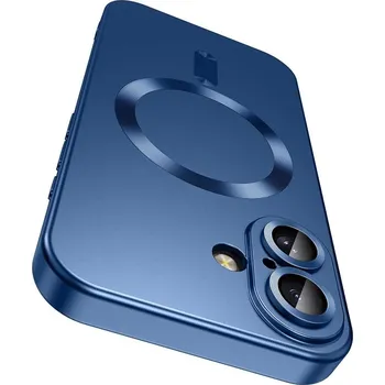 Pouzdro na mobilní telefon Metalický kryt Magsafe se sklem na fotoaparát pro iPhone 16 Barva: Tmavě modrá