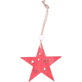 Vánoční dekorace MFP závěs dřevěný hvězda 7cm/2ks červená 8886395