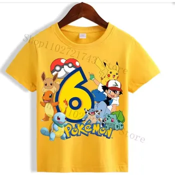 Dívčí tričko Pokémon Dětské narozeninové tričko s číslovkou "Pokémon" - žluté Číslovka: 6, Velikost: 130