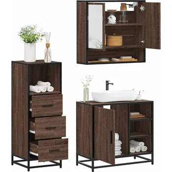 Koupelnový nábytek 3dílný set koupelnového nábytku hnědý dub kompozitní dřevo Hnědá 3301059