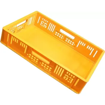 Přepravka na jídlo PLASTOVÁ PŘEPRAVKA NA PEČIVO A CUKROVINKY 600 x 400 x 120 MM, ŽLUTÁ, PLNÉ DNO, PERF. STĚNY