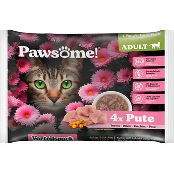 Krmivo pro kočku Výhodné balení: 8x85g Pawsome Adult Cat - krůtí