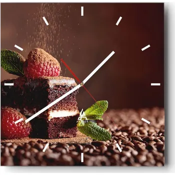 Hodiny Velké nástěnné hodiny 40x40 cm Dort Skleněné hodiny Čtvercové Tiché