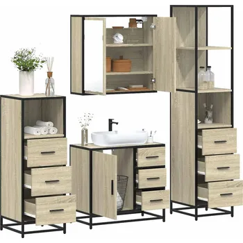 Koupelnový nábytek 4dílný set koupelnového nábytku dub sonoma kompozitní dřevo Hnědá 3301256