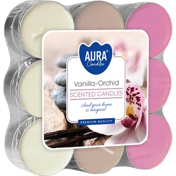 Svíčka Aura Čajové svíčky - Vanilla/Orchid 18 ks Doba hoření: 4 h