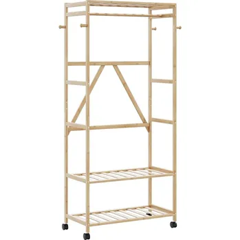 Botník Stojan na oblečení s policemi a kolečky 90x40x179,5 cm bambus Hnědá 4008921