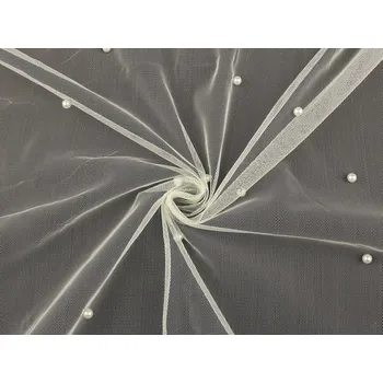 Tyl jemný s perlami, barva 3 smetanová