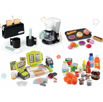 Dětská kuchyňka Set na snídani s kávovarem a pokladna Tefal Smoby elektronická se skenerem potravinami a zákusky