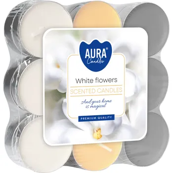 Svíčka Aura Čajové svíčky - White flowers 18 ks Doba hoření: 4 h