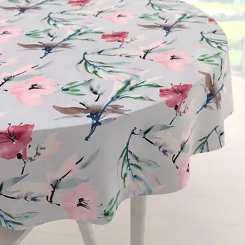 ubrus Dekorační kulatý ubrus PM-110 Akvarelové růžové květy na světle šedém Ø 60 cm