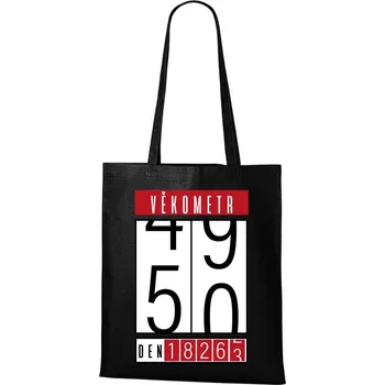 Nákupní taška DOBRÝ TRIKO Bavlněná taška s potiskem Věkometr 50 Barva: Černá