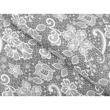 Sandra SA-550 Bílá krajka na šedém - šířka 160 cm