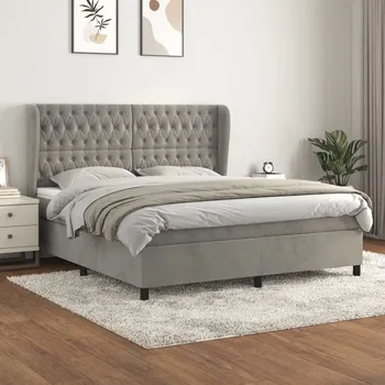 Postel vidaXL Box spring postel s matrací 160x200 cm samet [3129400] Barva: světle šedá