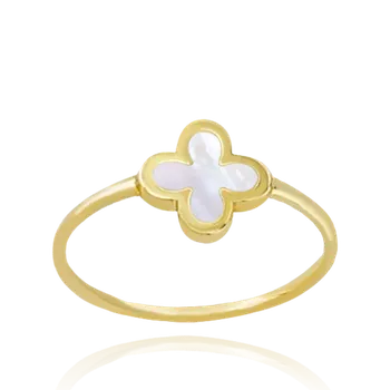 Prsten 2916 MINET Zlatý prsten čtyřlístek s bílou perletí Au 585/1000 Velikost: 61, Váha: 1,1