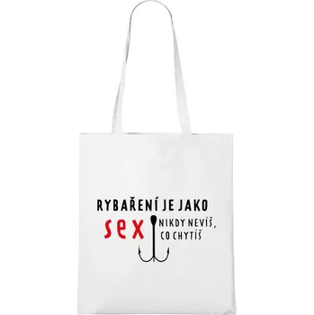 Nákupní taška DOBRÝ TRIKO Bavlněná taška s potiskem Rybaření Barva: Bílá
