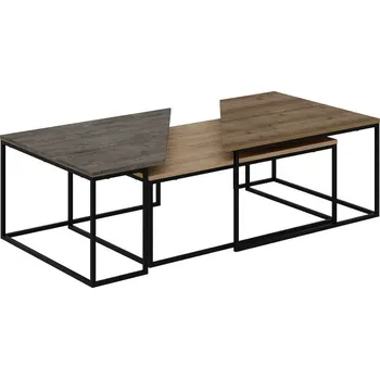 Konferenční stolek Konferenční stolky v sadě 3 ks s deskou v dekoru ořechového dřeva v přírodní barvě 70x110 cm Titan – Marckeric ID_1597604