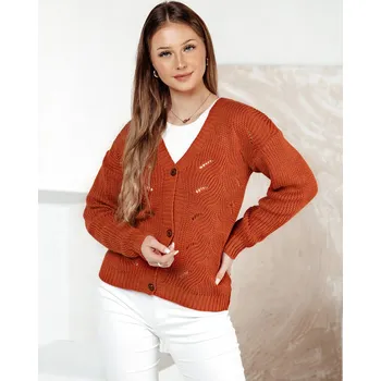 Dámský svetr Cihlový dámský svetr na knoflíky KNITVIA MY2420 Velikost: ONE SIZE