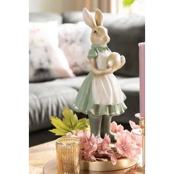 Bytová dekorace Zelená dekorace zaječí dáma se zlatým vajíčkem - 17*15*40 cm