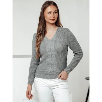 Dámské oblečení Světle šedý dámský svetr s výstřihem do V CASVINA MY2396 Velikost: ONE SIZE