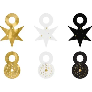 Party dekorace PartyDeco Rozlišovací cedulky na skleničky, Silvestr, bíla, zlatá, černá, 6ks