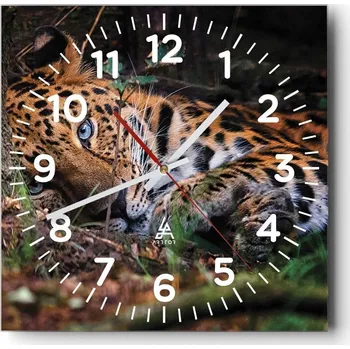 Hodiny Nástěnné hodiny do obýváku 40x40 Leopard Tiché Skleněné hodiny Bez hlučnosti