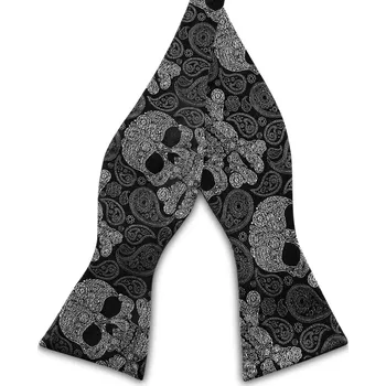 Motýlek Černošedý hedvábný vázací motýlek s lebkami a vzorem paisley - Bohemian Revolt