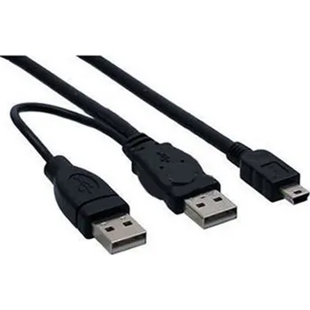 Datový kabel OEM Kabel PremiumCord USB 2x USB2.0 - MiniUSB M/M 5pin, 0,5m+0,4m, černý KU2Y02