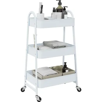 Koupelnový nábytek vidaXL Úložný vozík 3-patrový 42x41,5x77 cm ocel [4012382] Barva: Bílá
