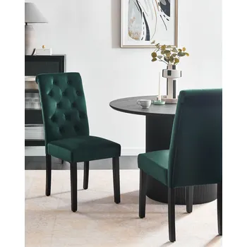 Jídelní židle Sada 2 jídelních židlí zelené sametové čalouněné židle s černými dřevěnými nohami elegantní styl Beliani