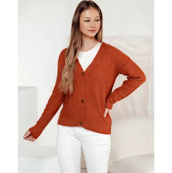 Dámský svetr Cihlový dámský svetr na knoflíky CHICLINE MY2418 Velikost: ONE SIZE