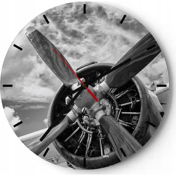 Hodiny Velké nástěnné hodiny na zeď 40x40 Letadlo Skleněné hodiny Kulatý Tiché