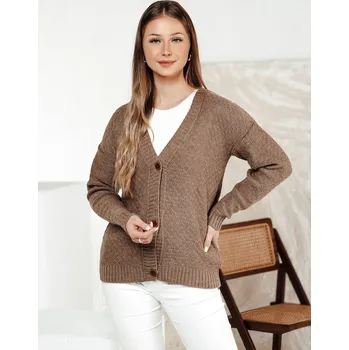 Dámské oblečení Béžový dámský svetr na knoflíky CHICLINE MY2419 Velikost: ONE SIZE