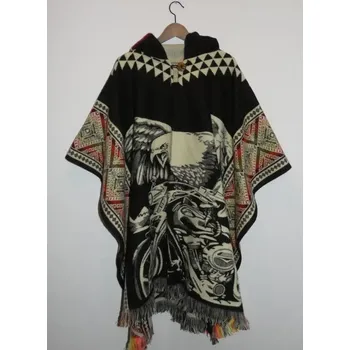 Dámské pončo Pončo (lamí vlna, Ekvádor, černé, orel)