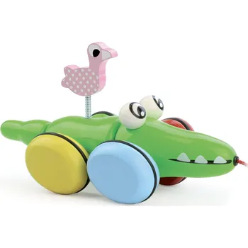 Dřevěná hračka Vilac Tahací krokodýl s plameňákem