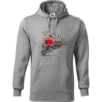 Pánská mikina DOBRÝ TRIKO Pánská mikina s potiskem Santa na motorce Velikost pánské mikiny: 5XL, Barva: Tmavě šedý melír
